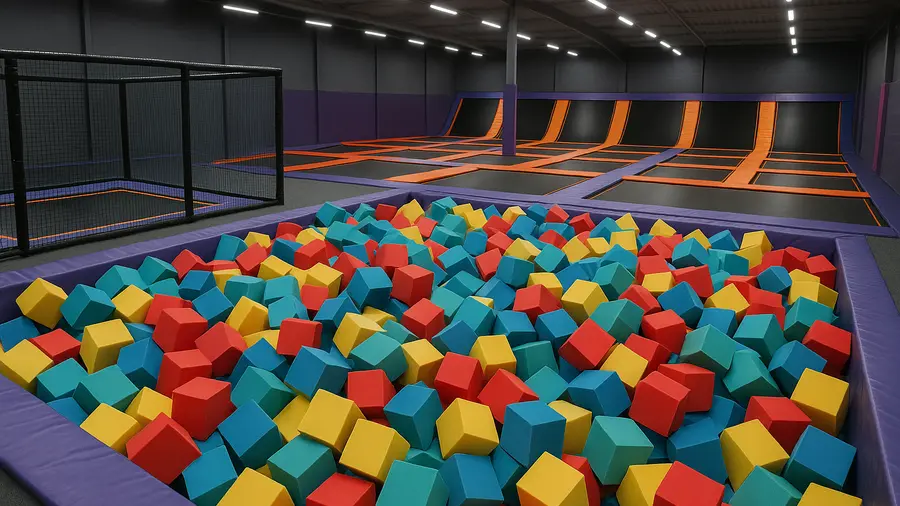 Foam pit and low-height toddler trampoline zone at a UK indoor trampoline park